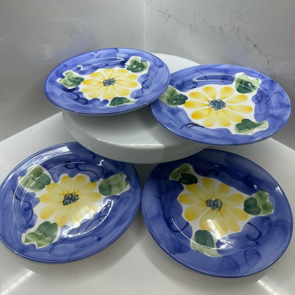 World Market Four 8.75”  Plates - Portugal - Blue, Yellow Flower, green leaves - Picture 4 of 6